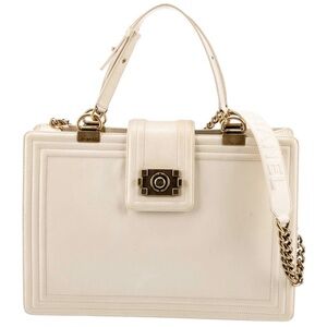 Chanel LeBoy Cream Leather Handbag ( LIVE SHOWING)